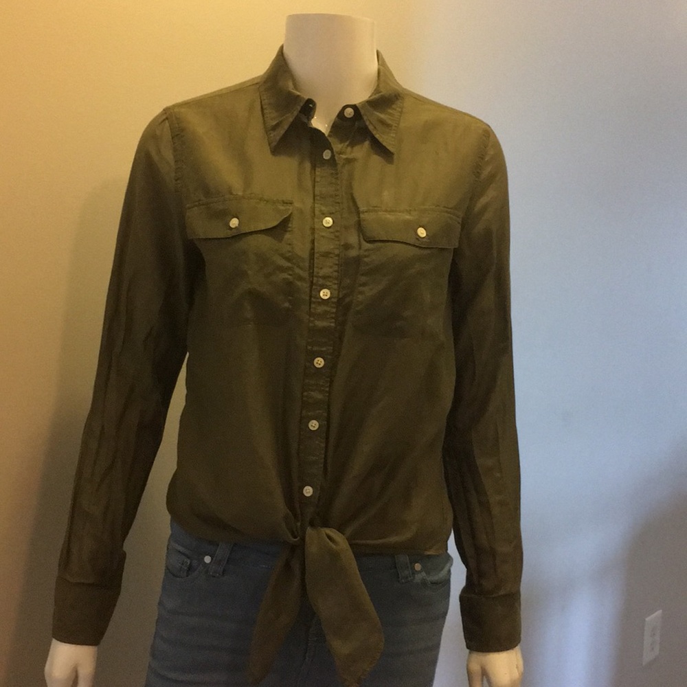 Long Sleeve Army Green Button Front Top